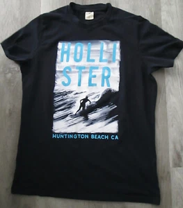 VINTAGE HOLLISTER HUNTINGTON BEACH CA NAVY BLUE GRAPHIC T SHIRT MENS SIZE L - Picture 1 of 4