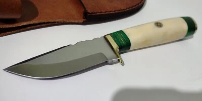 CELTIC RD. BUTT HUNTING BOWIE KNIFE W/ SHEATH CASE WHITE BONE FILE WORKED !!! - Image 1 of 4