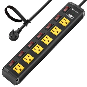 6-Outlets 1200J Power Strip Surge Protector, Flat Plug 6ft Extension Power Cord - Picture 1 of 7