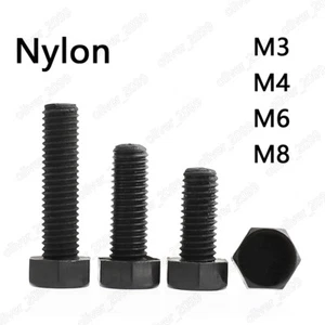 M3 M4 M6 M8 Black Plastic Nylon Hexagon Bolts Hex Head Cap Screws DIN933 - Picture 1 of 5