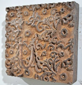 Antique Wooden Textile Printing Block Hook Hanger Original Old Hand Carved - Picture 1 of 6
