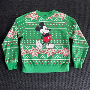 Official Disney Mickey Mouse Christmas Sweater Ugly All Over Print Green M FAST - Picture 1 of 6