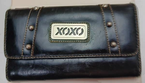 XOXO Tri-fold Black Vinyl Leather Wallet w/Silver tone Metal Label & Studs - Picture 1 of 7