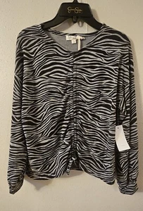 Jessica Simpson Shirt Girls L (12) Zebra Print Cropped Ruched Top NWT - Picture 1 of 7