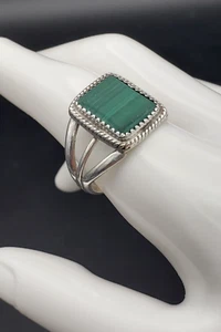 Vintage Jackson Malachite Navajo Style Sterling Silver Ring Size 10 - Picture 1 of 15