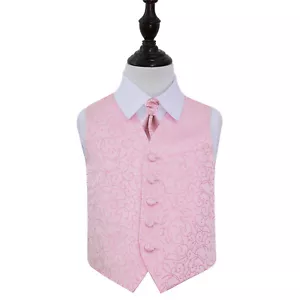 DQT Swirl Patterned Baby Pink Boys Wedding Waistcoat & Cravat Set - Picture 1 of 4