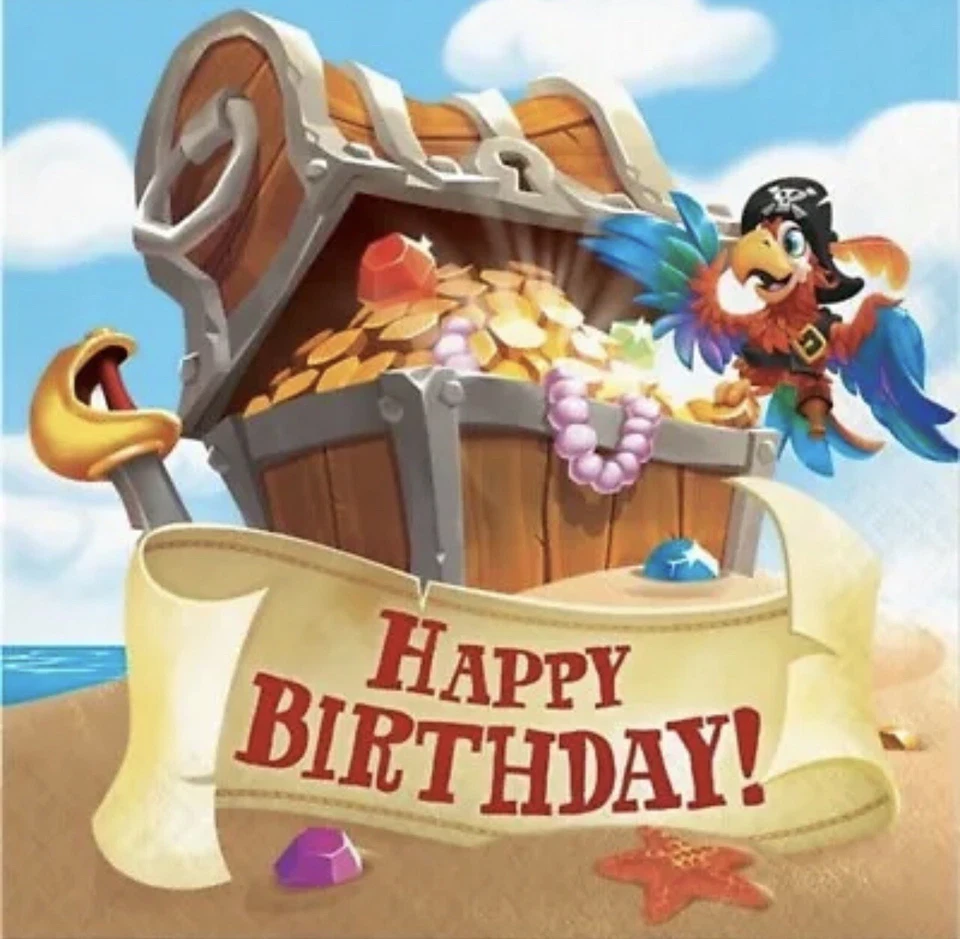 Pirate Treasure Happy Birthday Lunch Napkins Paper 16 Pack Boy Kids Tableware - Image 1 of 2