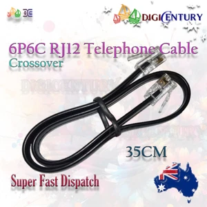 Cable plano inverso cruzado 35 cm RJ12 6P6C para dispositivos módem de telecomunicaciones enlaces negro - Imagen 1 de 1