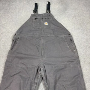 Carhartt Dungarees Adult 50x32 Grey Overalls Bib Duck Canvas Double Knee Mens - Picture 1 of 12