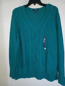 CHAPS Women's Cable Knit Sweater Long Sleeve V Neck Plus size XL NWOT - Picture 1 of 3