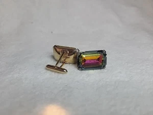SWANK Vintage Rainbow Crystal Glass Cufflinks Prism Gold Plated Marked (S) - Picture 1 of 5