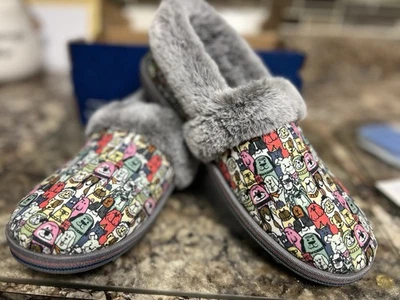 Chinelos femininos Bobs Skechers Too Cozy Snuggle Rovers Dogs cinza tamanho 9, novo na caixa - Imagem 1 de 4