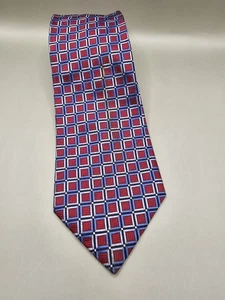 DOCKERS Men's Tie Blue Red Geometric 100% Silk 4" - Picture 1 of 7