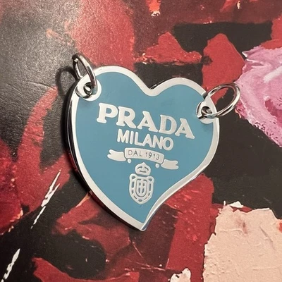 PRADA Blue Heart Logo Charm Pendant/ Silver Tone/ Stamped - Image 1 of 4