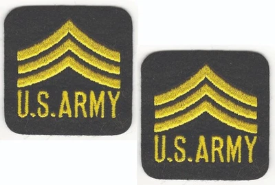 Kids U.S. Army Sergeant Rank Patch Yellow Chevron on Black Iron On Military - Image 1 of 2