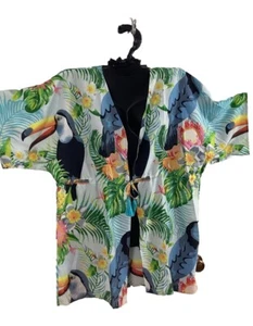 Womens Plus 100% Polyester Swim Coverup Chiffon Tropical Lightweight TUCAN Robe - Picture 1 of 9