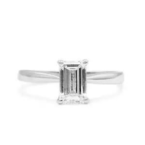 Emerald Cut Solitaire Diamond Ring 1.02cts - Platinum - Picture 1 of 2