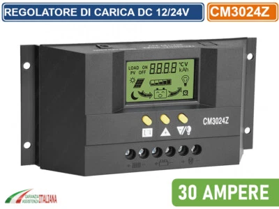 EACH ITALY REGOLATORE DI CARICA 30A PWM PANNELLO SOLARE 12V 24V CON DISPLAY