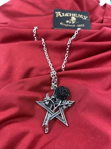 Alchemy Gothic P715  Ruah Vered Pendant Necklace Star Rose Pentagram IN HAND - Picture 1 of 6