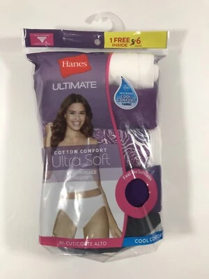 Hanes Ultimate 5-pk.+1 Bonus Comfort Ultra Hi-Cut Panty 43HUC6 Sz.6/M #94 - Image 1 of 4