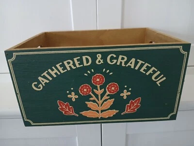 Celebrate Together Fall Wood Crate "Gathered&Grateful" 7"x10"x5.1" Woodtone-Grn - Image 1 of 4