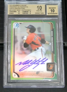 2015 Bowman Chrome Mike Yastrzemski Auto Green /99 BGS 10 Refractor Giants Vandy - Picture 1 of 2