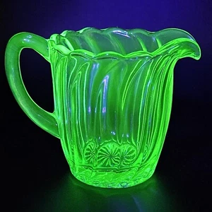 Antique Art Deco Uranium/Vaseline Green Glass Milk Jug Carnival/Bagley/UK/1930s - Picture 1 of 12