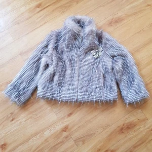 Next Girls Faux Fur Coat 7 - 8 Years Long Fur Winter Coat Bow Detail Kids Fluffy - Picture 1 of 12