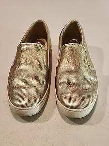 Michael Kors Damen-Slipper Keaton perforierte Sneakers goldfarbene Schuhe – Größe 6M - Bild 1 von 8