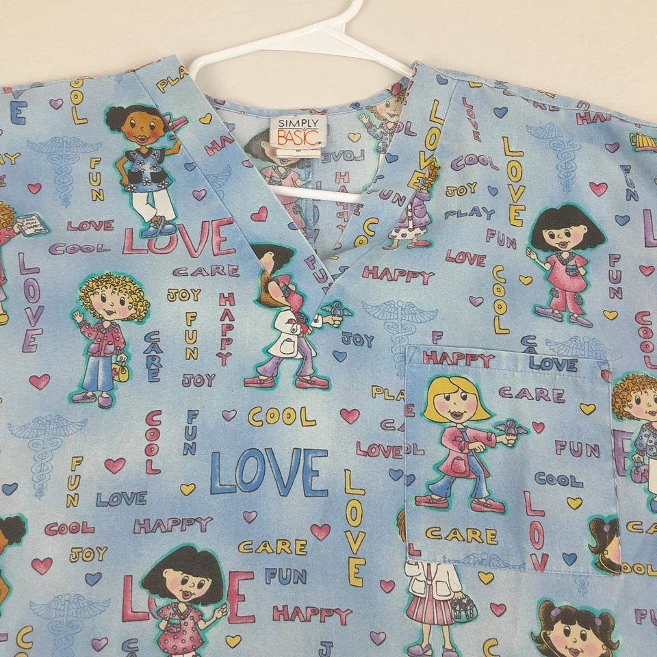 Simply Basic Scrub Top Adult Medium Blue Children Doctor Dentist Assistant Women - Image 1 of 4
