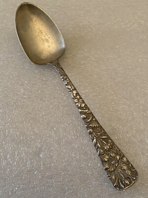Antique 1886 Repousse Sterling Silver Teaspoon 6 3/8” Possibly Samuel H. Kirby - Image 1 of 4