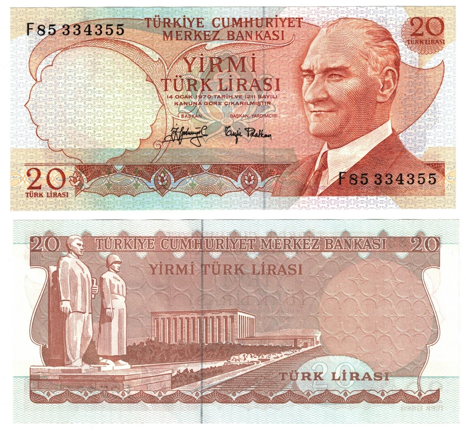 1970 Turkey P187a(2) 20 Turkish Lira Banknote UNC  - Image 1 of 1