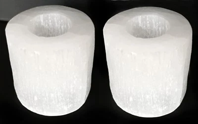 Selenite Crystal Candle Holder SET of 2 HANDMADE White Stone Candle Tea Light - Image 1 of 4