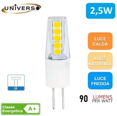 10 PEZZI LAMPADINA LED G4 2,5W BULB CHIP SMD 300° 200 LUMEN AC/DC 12V UNIVERSO