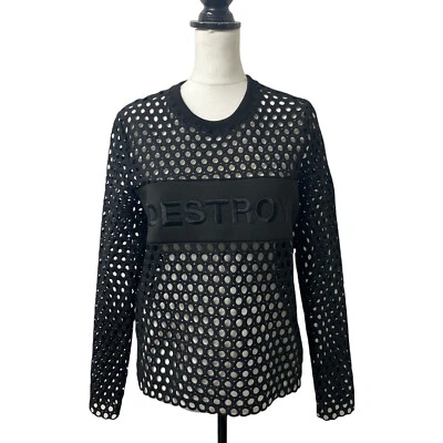 Zoe Karssen Black Destroy Jumper Womens S Sheer Mesh Long Sleeve Sweatshirt Top - Изображение 1 из 4