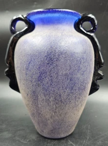 Vintage Cobalt Blue Art Glass Amphora Scavo Frosted Vase - Picture 1 of 12