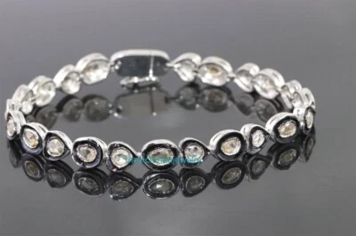 925 Sterling Silver Rose Cut Polki Diamond Bracelet Handmade Victorian Jewelry - Image 1 of 4