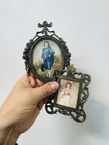 Vintage Italian Brass Small Ornate Oval Frames mirror, girls, floral Set Of 2 - Picture 1 of 10