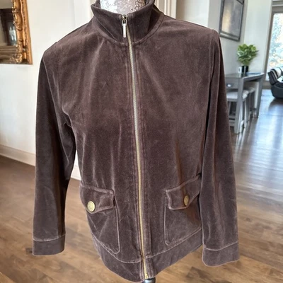 Chaqueta Lauren Ralph Lauren Mujer Marrón Azul Terciopelo Acentos Dorados Grande Pequeña Foto 1 de 4