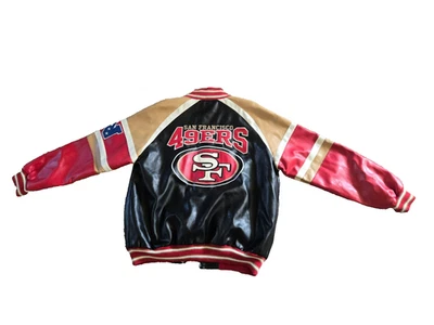 Chaqueta de cuero de bombardero XL bordada rara 49ers SAN FRANCISCO. McCaffery, Kittle NFL Foto 1 de 4