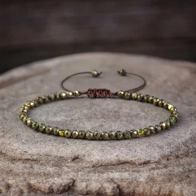 Pulseira de pirita natural proteção delicada prosperidade cura cristal joias - Imagem 1 de 3