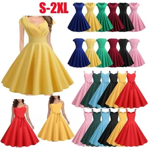 Women Vintage Swing Dress Rockabilly 50s 60s Pinup Cocktail Party Evening Dress - Picture 1 of 42