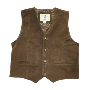 Vintage River Trader Vest Men L Brown Suede Leather Western Rancher Cowboy Cinch - Picture 1 of 14