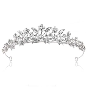 Bridal Floral Girl Tiara Rhinestone Crystal Wedding Crown Silver - Picture 1 of 8