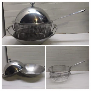 All-Clad 10" Wok Original Multiply Stainless Frying Pan Steamer Basket Dome Lid - Picture 1 of 21