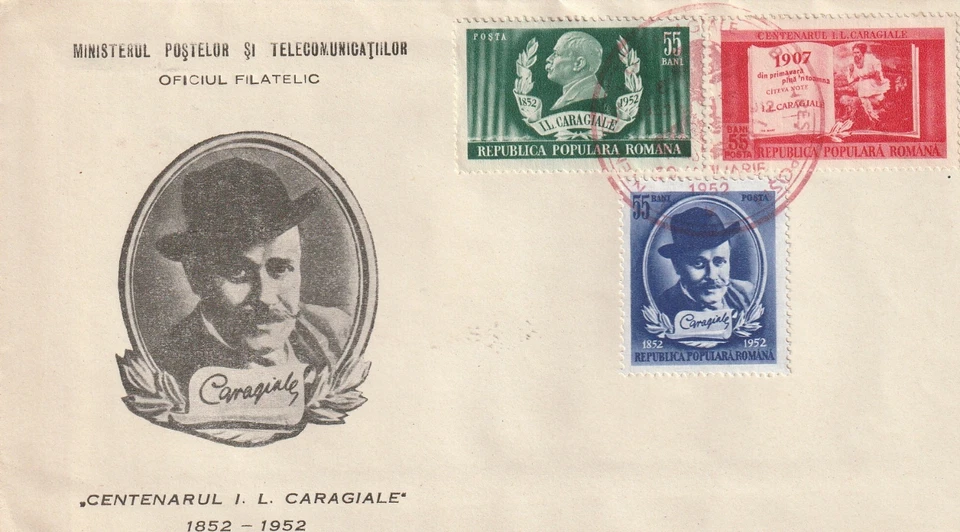 FUNDA RUMANIA 1952 CARAGIALE ESCRITOR HISTORIA COMEDIA SIN USAR PRIMER DÍA POST Foto 1 de 1