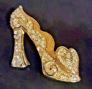 KIRKS FOLLY Vintage Cinderella Glass Slipper Pin Gold Tone Rhinestone Brooch EUC - Picture 1 of 5