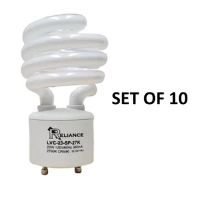 10 Pack of Reliance 23W GU24 CFL Spiral Light Bulbs 2700K 23W = 100W Equivalent - Picture 1 of 8