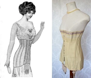 Titanic era corset hip smoothing Edwardian cotton & lilac silk ribbon new - Picture 1 of 18