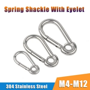 M4-M12 Spring Snap Hook Clip Link Carabiner With Eyelet 304 Stainless Steel - Picture 1 of 8